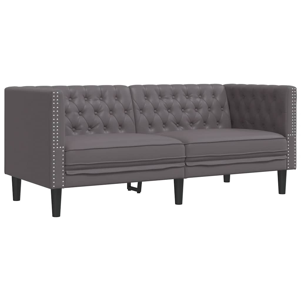 Σετ Καναπέδων Chesterfield 3 Τεμαχίων από Γκρι Συνθετικό Δέρμα