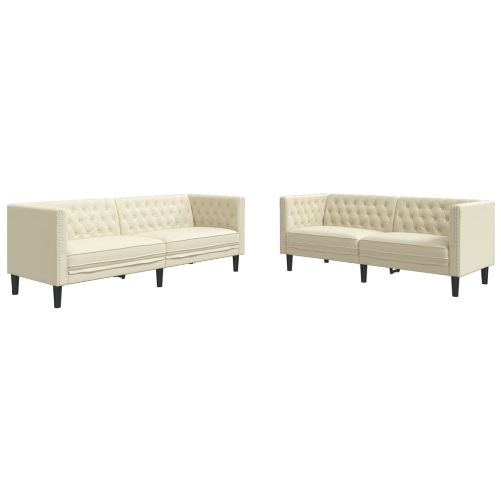 Καναπές Chesterfield 2 τεμαχίων σετ Cream Faux Leather