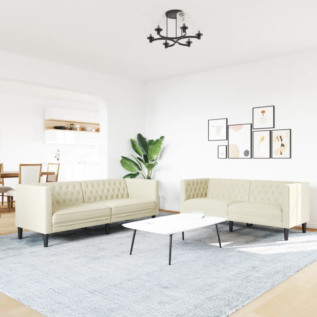 Καναπές Chesterfield 2 τεμαχίων σετ Cream Faux Leather