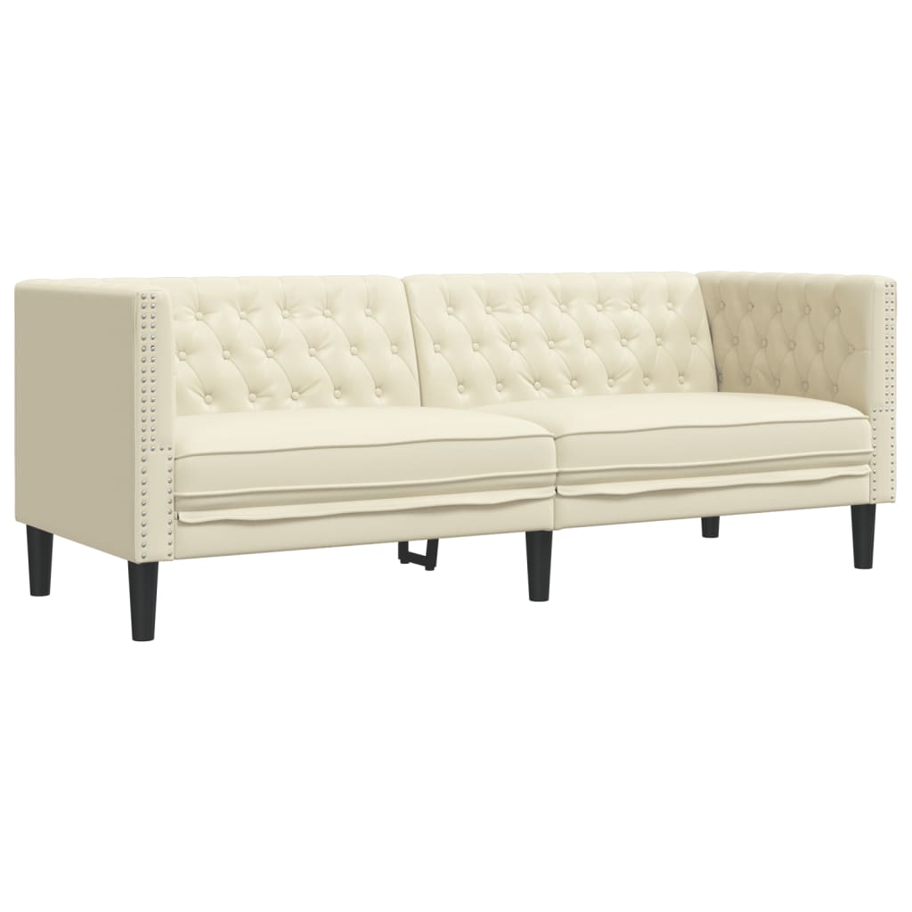 Καναπές Chesterfield 2 τεμαχίων σετ Cream Faux Leather