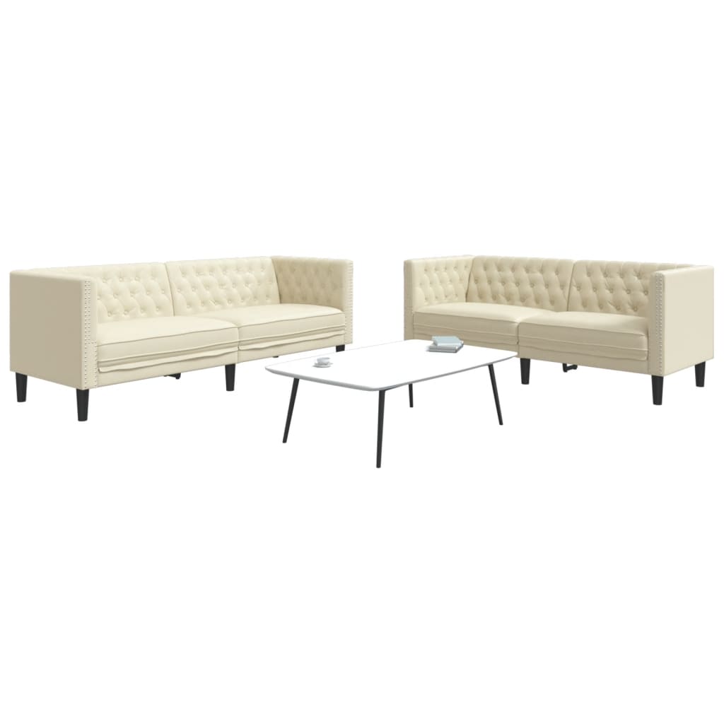 Καναπές Chesterfield 2 τεμαχίων σετ Cream Faux Leather