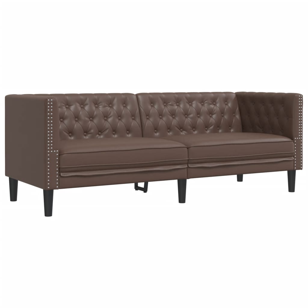 Σετ Καναπέδων Chesterfield 2 Τεμαχίων από Καφέ Συνθετικό Δέρμα