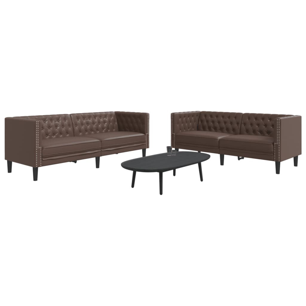 Σετ Καναπέδων Chesterfield 2 Τεμαχίων από Καφέ Συνθετικό Δέρμα