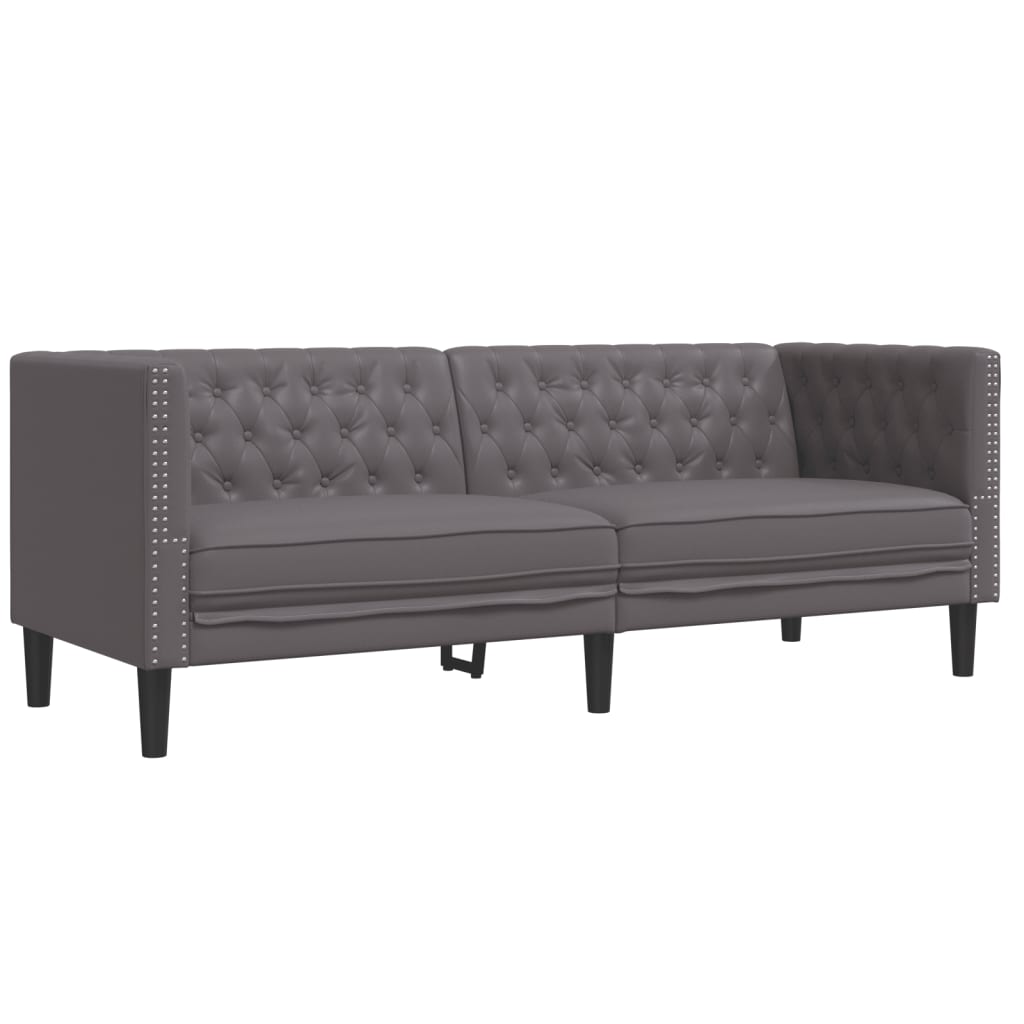 Σετ Καναπέδων Chesterfield 2 Τεμαχίων από Γκρι Συνθετικό Δέρμα