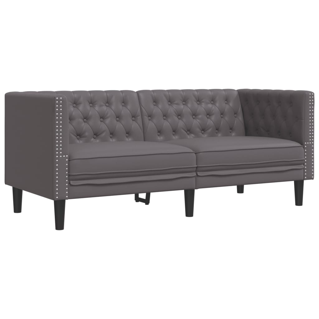 Σετ Καναπέδων Chesterfield 2 Τεμαχίων από Γκρι Συνθετικό Δέρμα