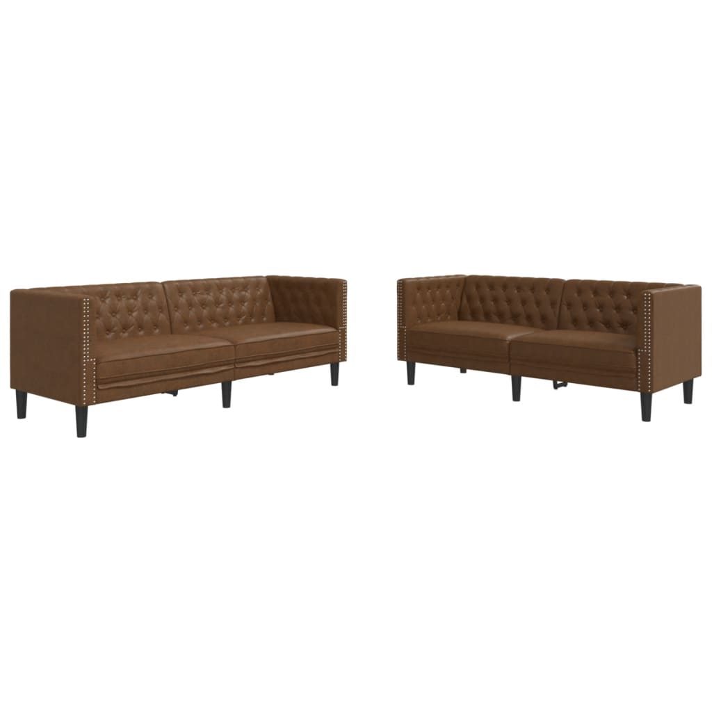 Καναπές Chesterfield 2 τεμαχίων σετ καφέ δέρμα Faux Suede