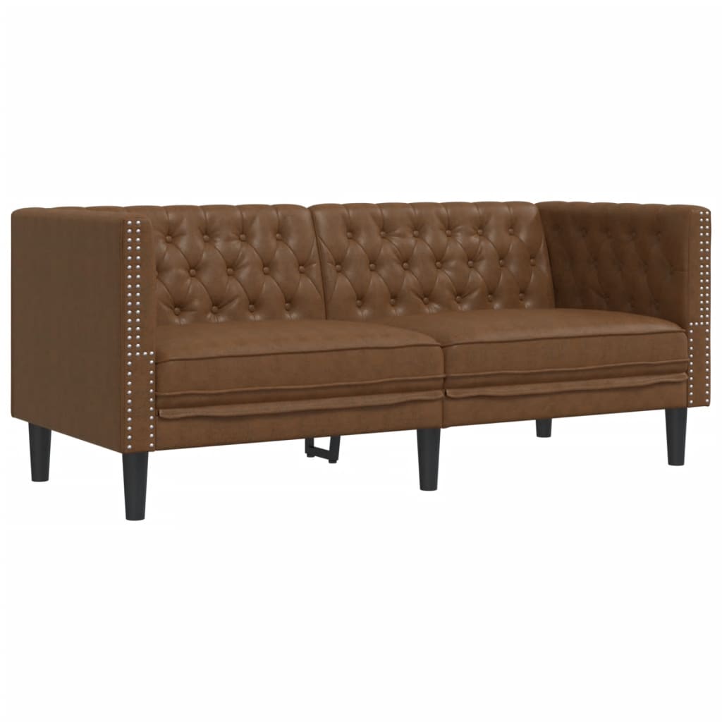 Καναπές Chesterfield 2 τεμαχίων σετ καφέ δέρμα Faux Suede