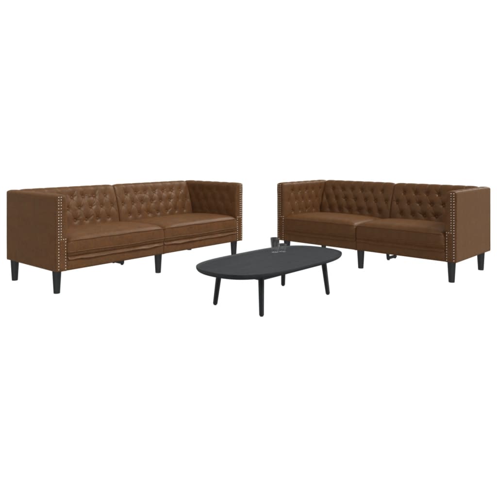 Καναπές Chesterfield 2 τεμαχίων σετ καφέ δέρμα Faux Suede