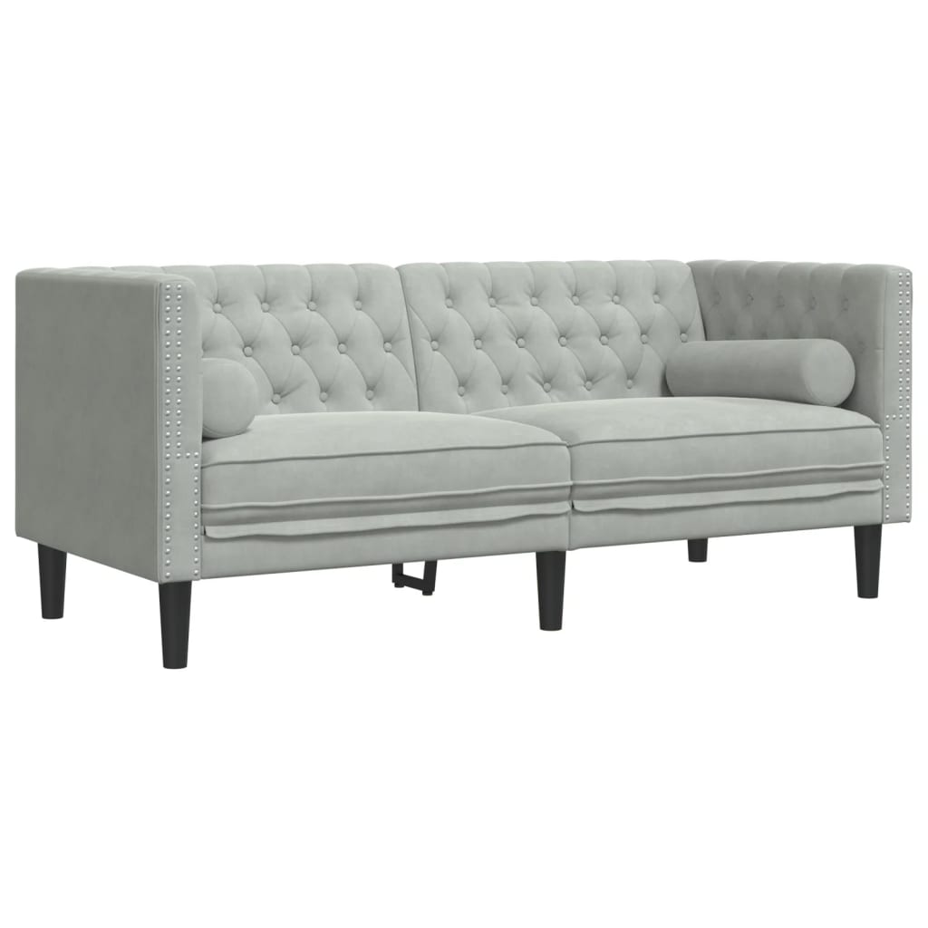 Καναπές Chesterfield Σετ 3 Τεμ. με Στηρίγματα Αν. Γκρι Βελούδο