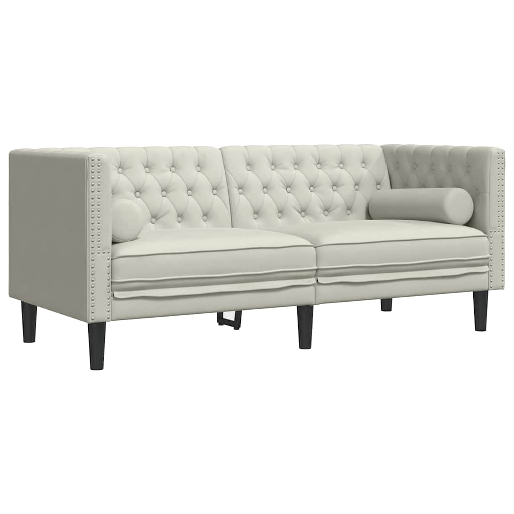 Σετ Καναπέδων Chesterfield 3 Τεμαχίων με Βάσεις, Κρεμ Βελούδινο