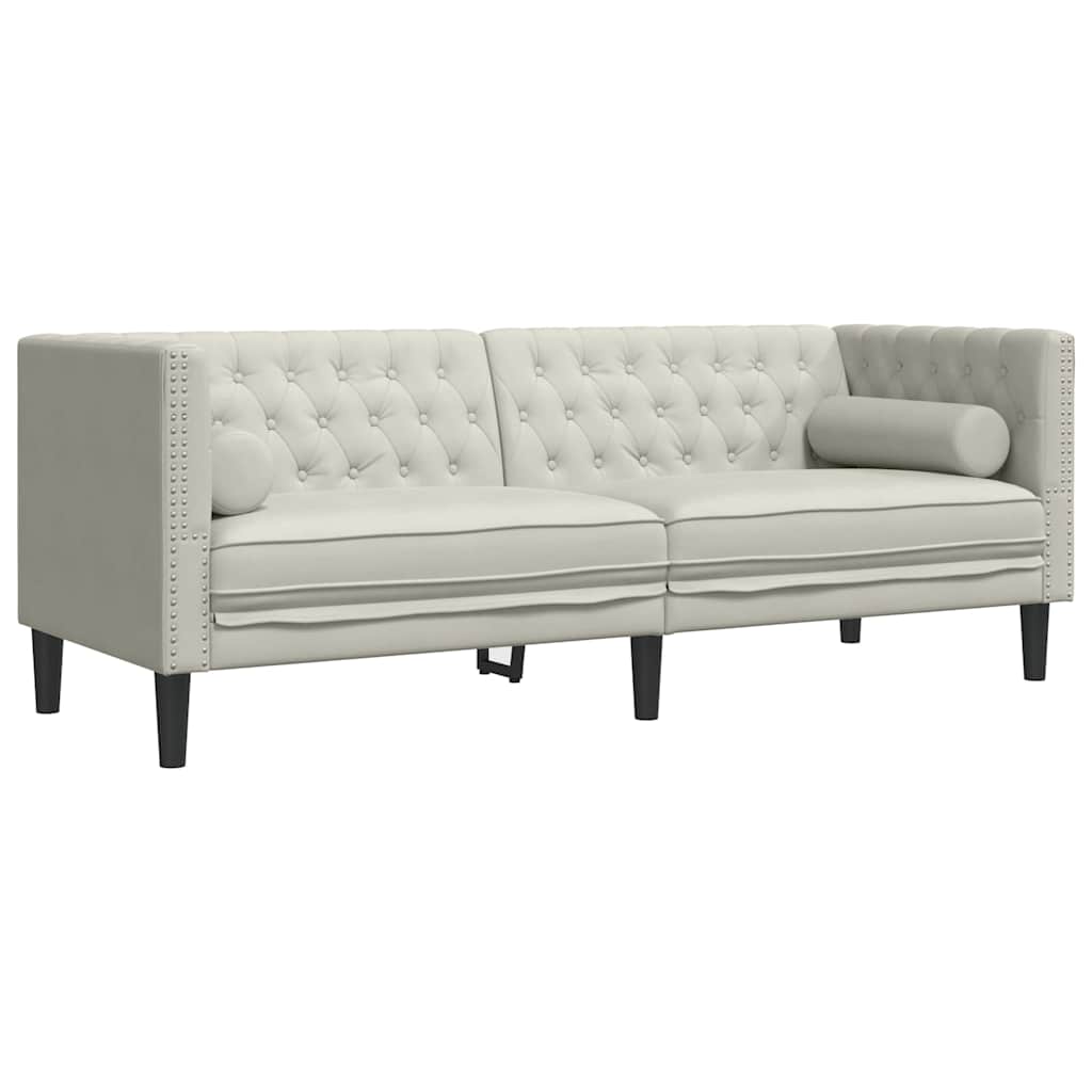 Σετ Καναπέδων Chesterfield 3 Τεμαχίων με Βάσεις, Κρεμ Βελούδινο