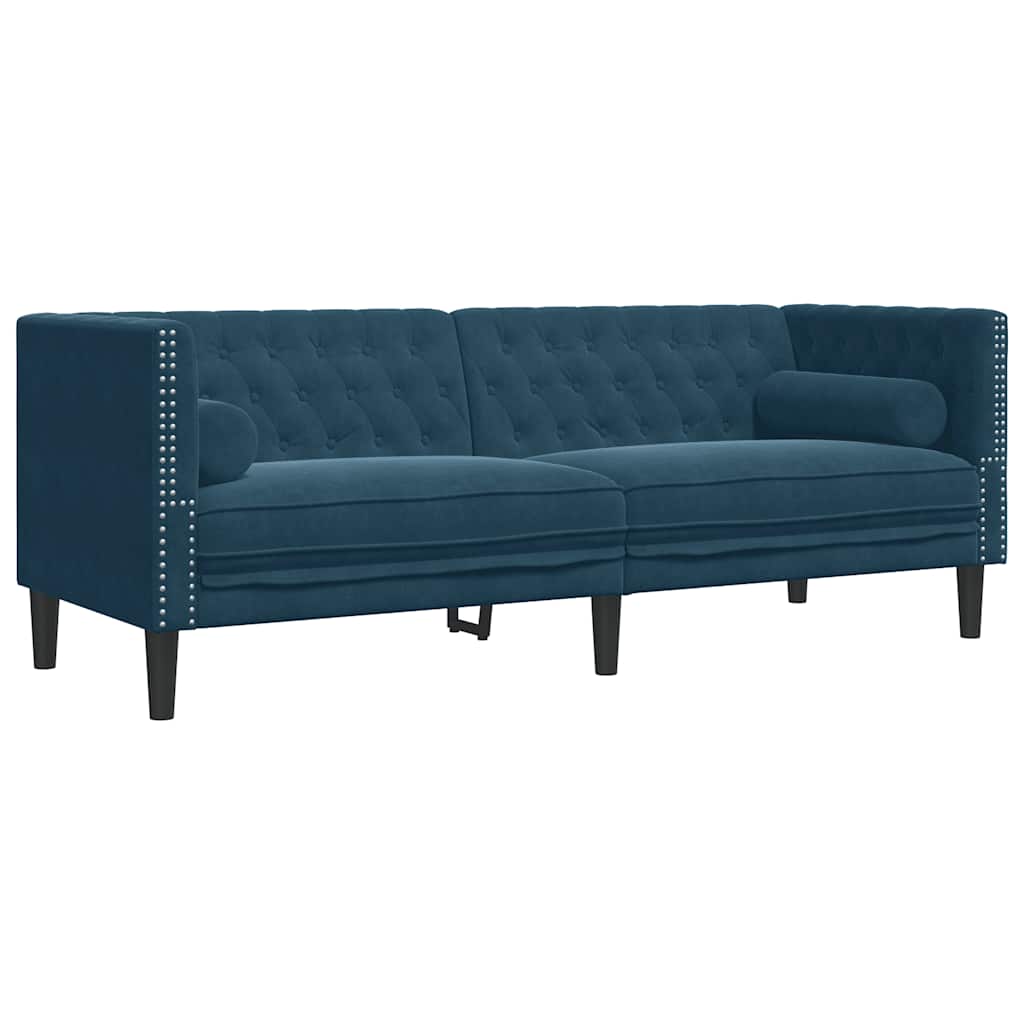 Σετ Καναπέδων Chesterfield 3 Τεμαχίων με Στηρίγματα από Μπλε Βελούδο