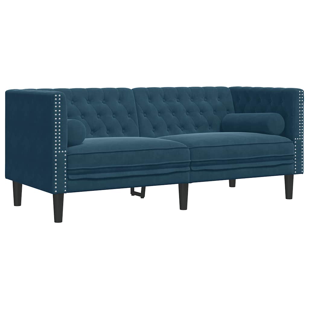 Σετ Καναπέδων Chesterfield 3 Τεμαχίων με Στηρίγματα από Μπλε Βελούδο