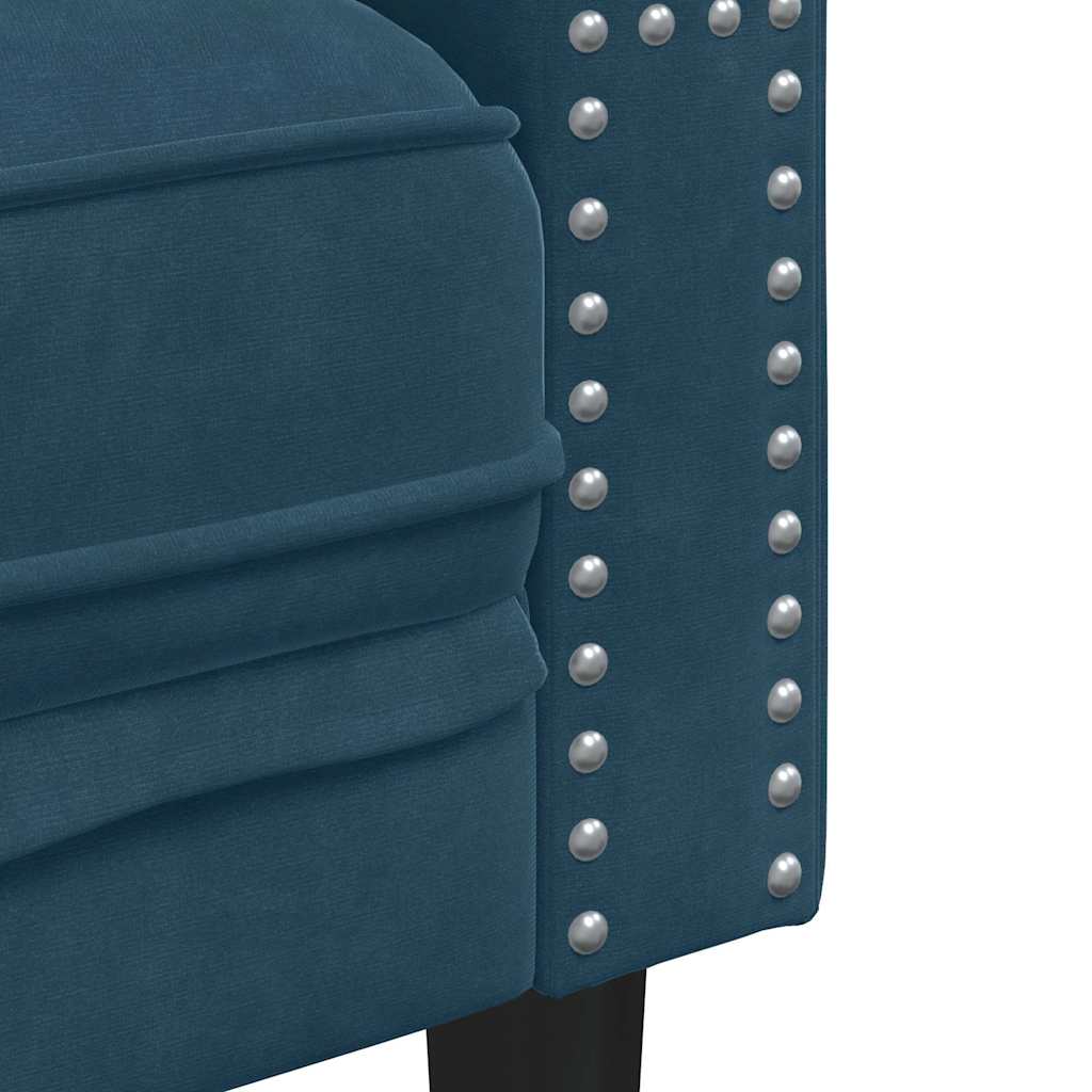 Σετ Καναπέδων Chesterfield 3 Τεμαχίων με Στηρίγματα από Μπλε Βελούδο