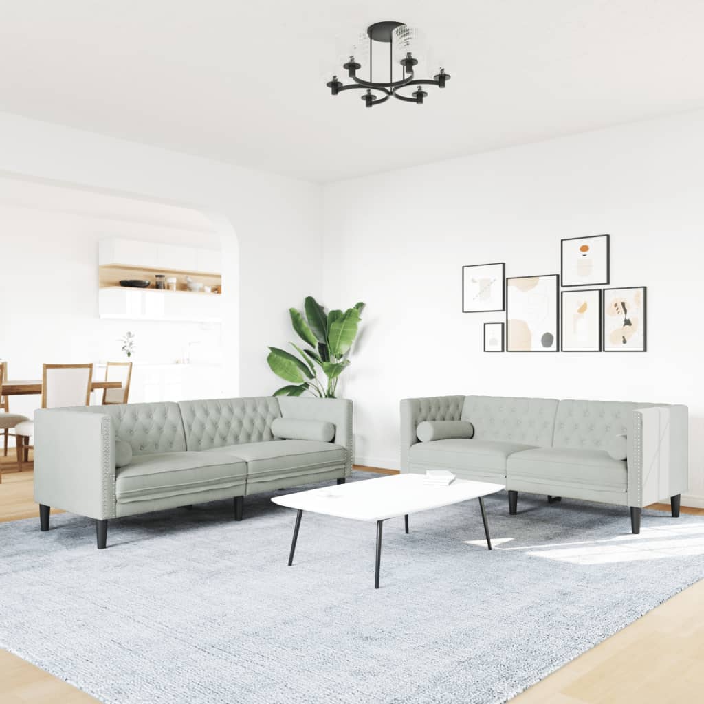 Καναπές Chesterfield Σετ 2 Τεμ. με Στηρίγματα Αν. Γκρι Βελούδο