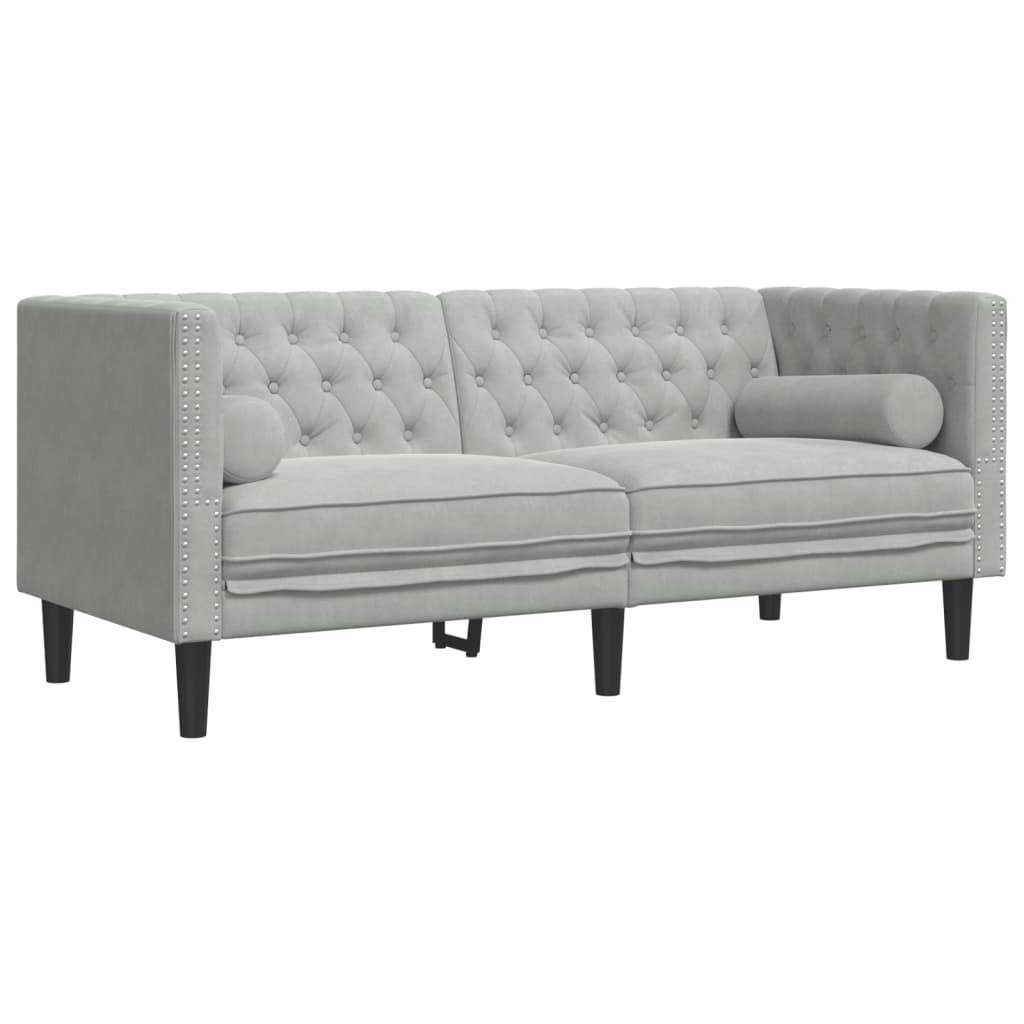 Καναπές Chesterfield Σετ 2 Τεμ. με Στηρίγματα Αν. Γκρι Βελούδο