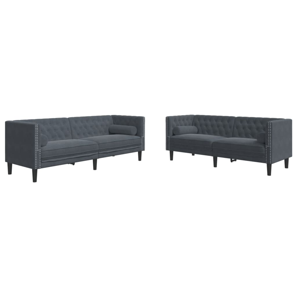 Καναπές Chesterfield Σετ 2 Τεμ. με Στηρίγματα Σκ. Γκρι Βελούδο