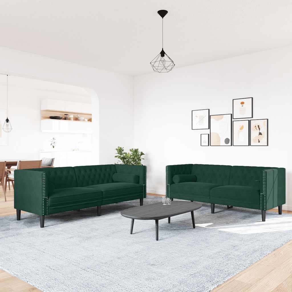 Καναπές Chesterfield Σετ 2 Τεμ. με Στηρίγματα Πράσινο Βελούδο
