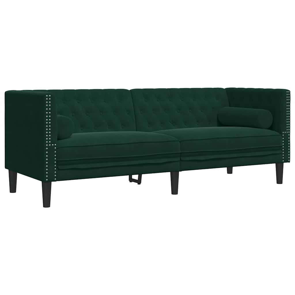 Καναπές Chesterfield Σετ 2 Τεμ. με Στηρίγματα Πράσινο Βελούδο
