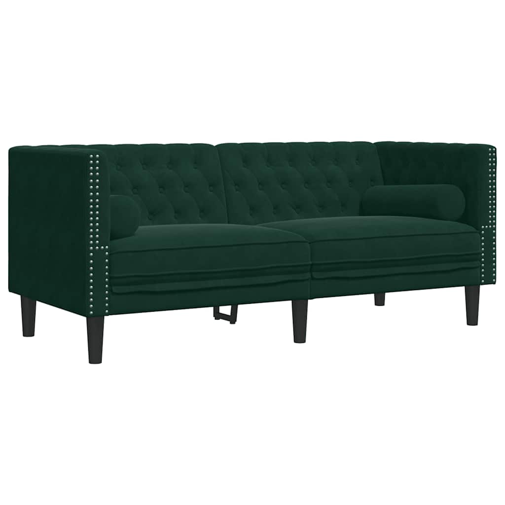 Καναπές Chesterfield Σετ 2 Τεμ. με Στηρίγματα Πράσινο Βελούδο