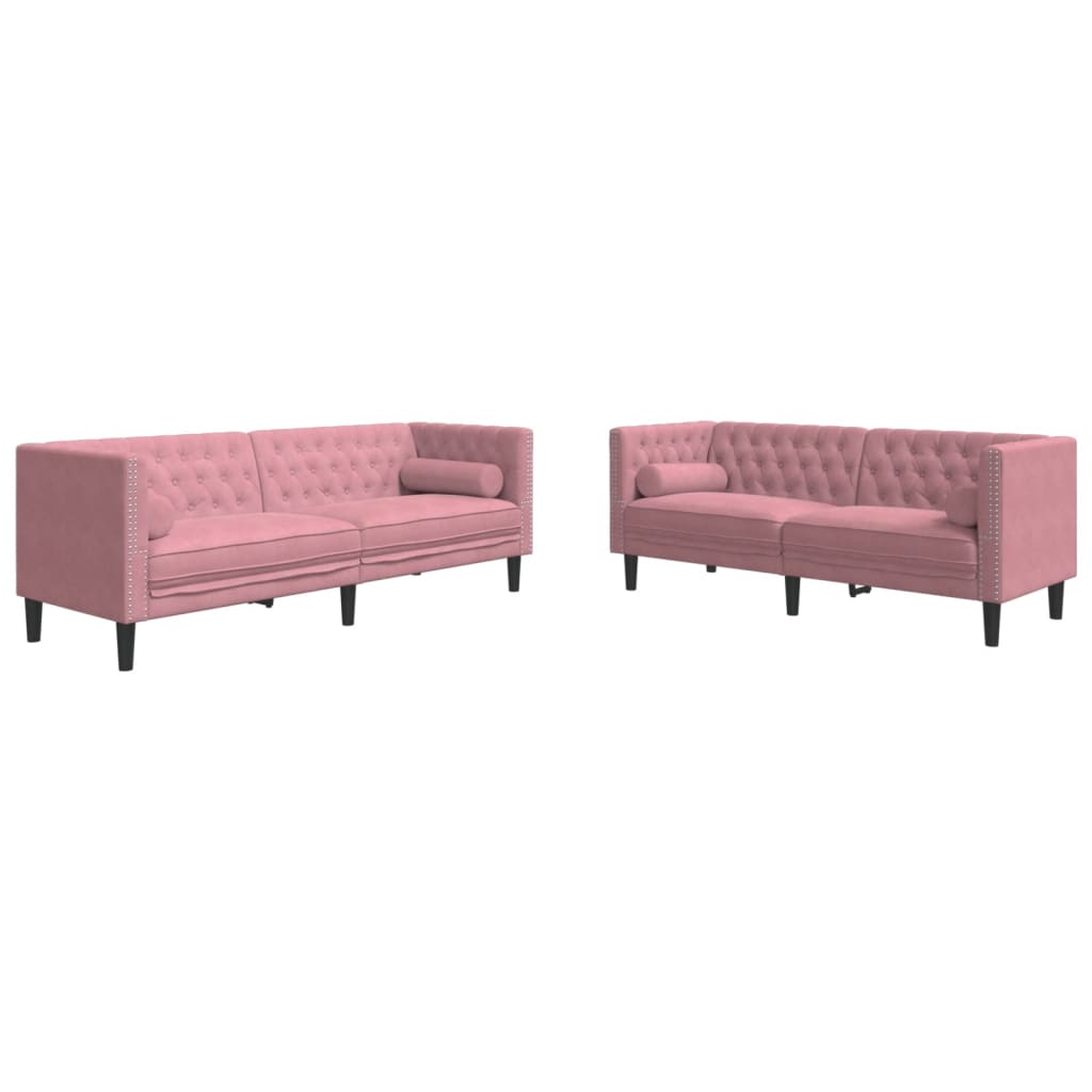 Σετ Καναπέδων Chesterfield 2 Τεμαχίων με Στηρίγματα Ροζ Βελούδο