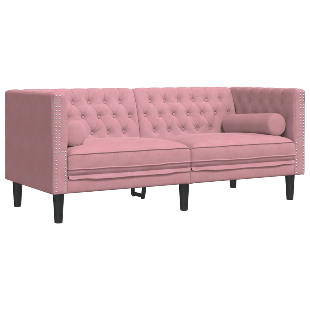 Σετ Καναπέδων Chesterfield 2 Τεμαχίων με Στηρίγματα Ροζ Βελούδο