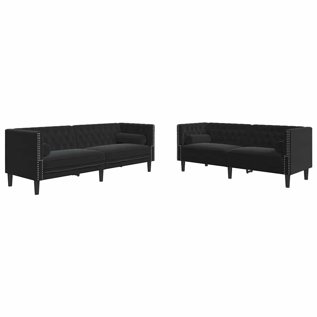 Καναπές Chesterfield Σετ 2 Τεμ. με Στηρίγματα Αν. Γκρι Βελούδο
