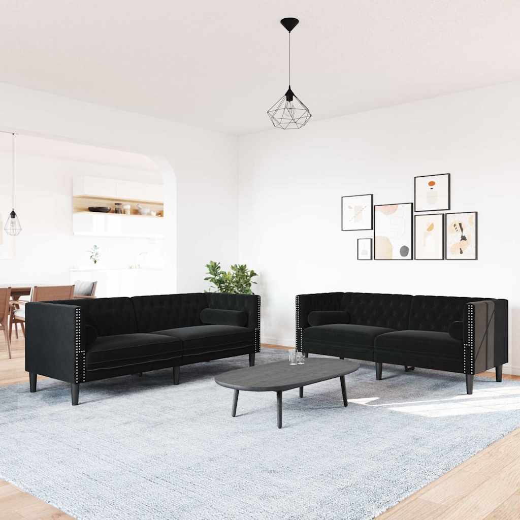 Καναπές Chesterfield Σετ 2 Τεμ. με Στηρίγματα Αν. Γκρι Βελούδο