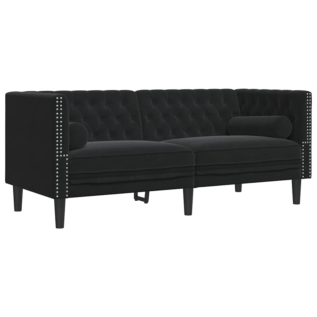 Καναπές Chesterfield Σετ 2 Τεμ. με Στηρίγματα Αν. Γκρι Βελούδο