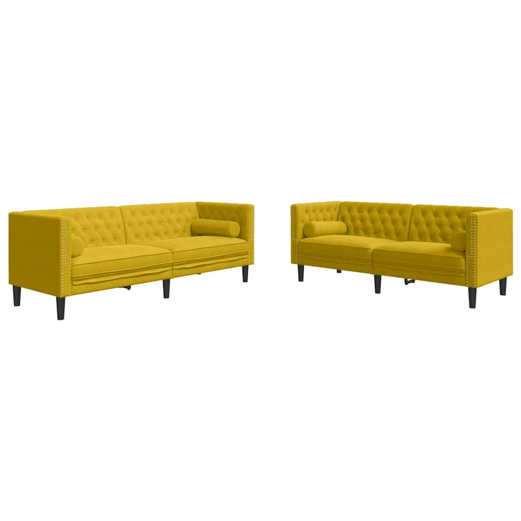 Σετ Καναπέδων Chesterfield 2 Τεμαχίων με Στηρίγματα Κίτρινο Βελούδο