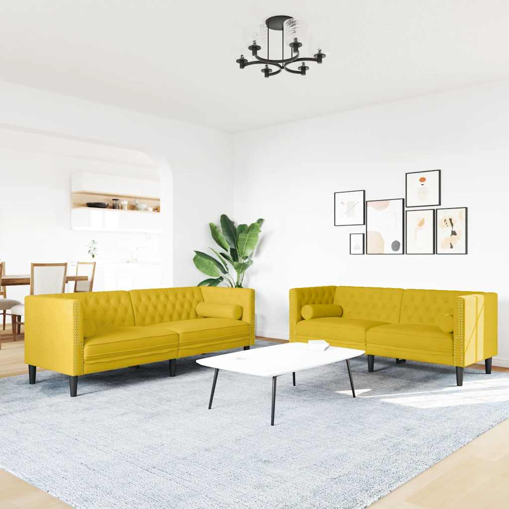 Σετ Καναπέδων Chesterfield 2 Τεμαχίων με Στηρίγματα Κίτρινο Βελούδο