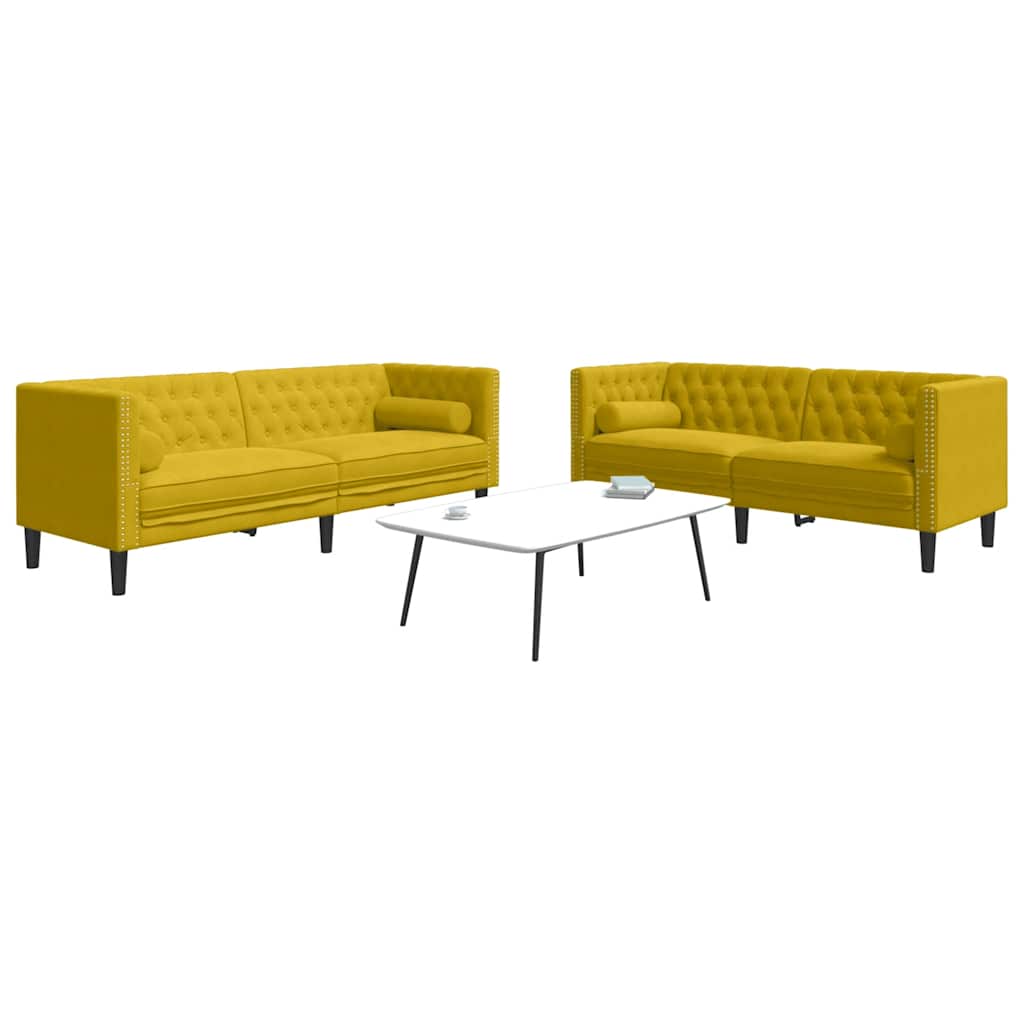 Σετ Καναπέδων Chesterfield 2 Τεμαχίων με Στηρίγματα Κίτρινο Βελούδο