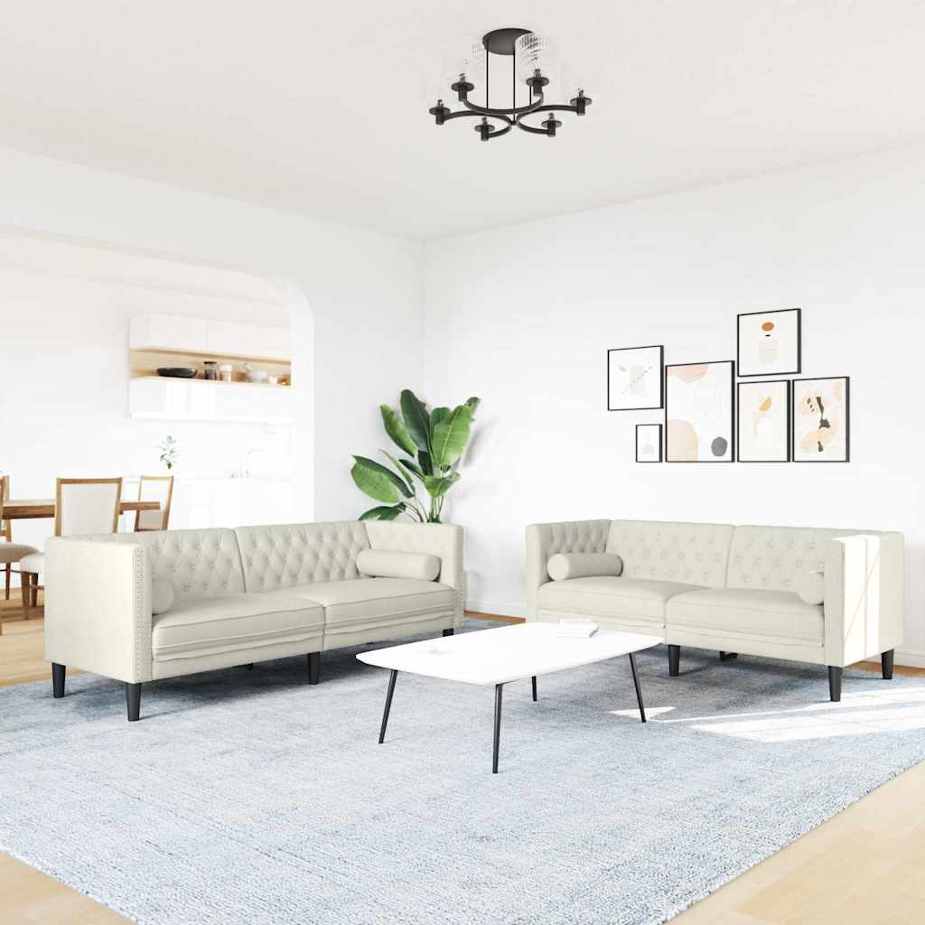Σετ Καναπέδων Chesterfield 2 Τεμαχίων με Βάσεις, Κρεμ Βελούδινο