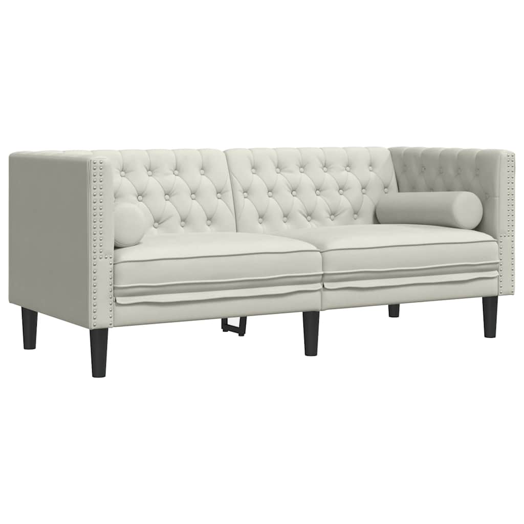 Σετ Καναπέδων Chesterfield 2 Τεμαχίων με Βάσεις, Κρεμ Βελούδινο