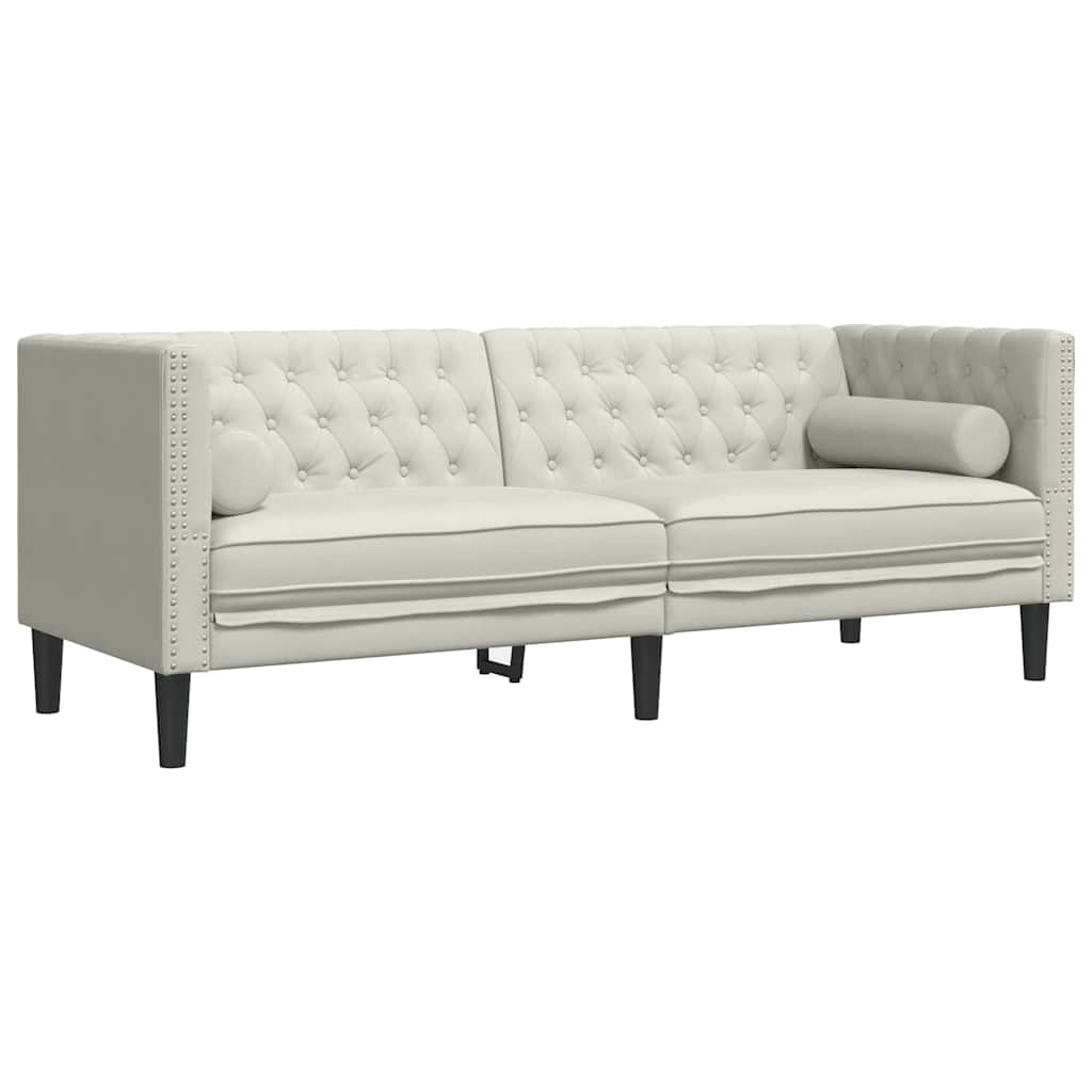 Σετ Καναπέδων Chesterfield 2 Τεμαχίων με Βάσεις, Κρεμ Βελούδινο