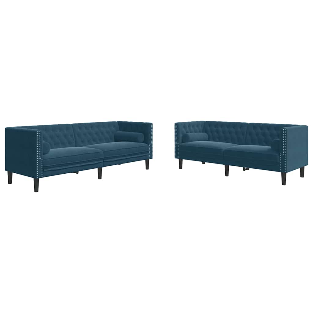 Σετ Καναπέδων Chesterfield 2 Τεμαχίων με Στηρίγματα Μπλε Βελούδο
