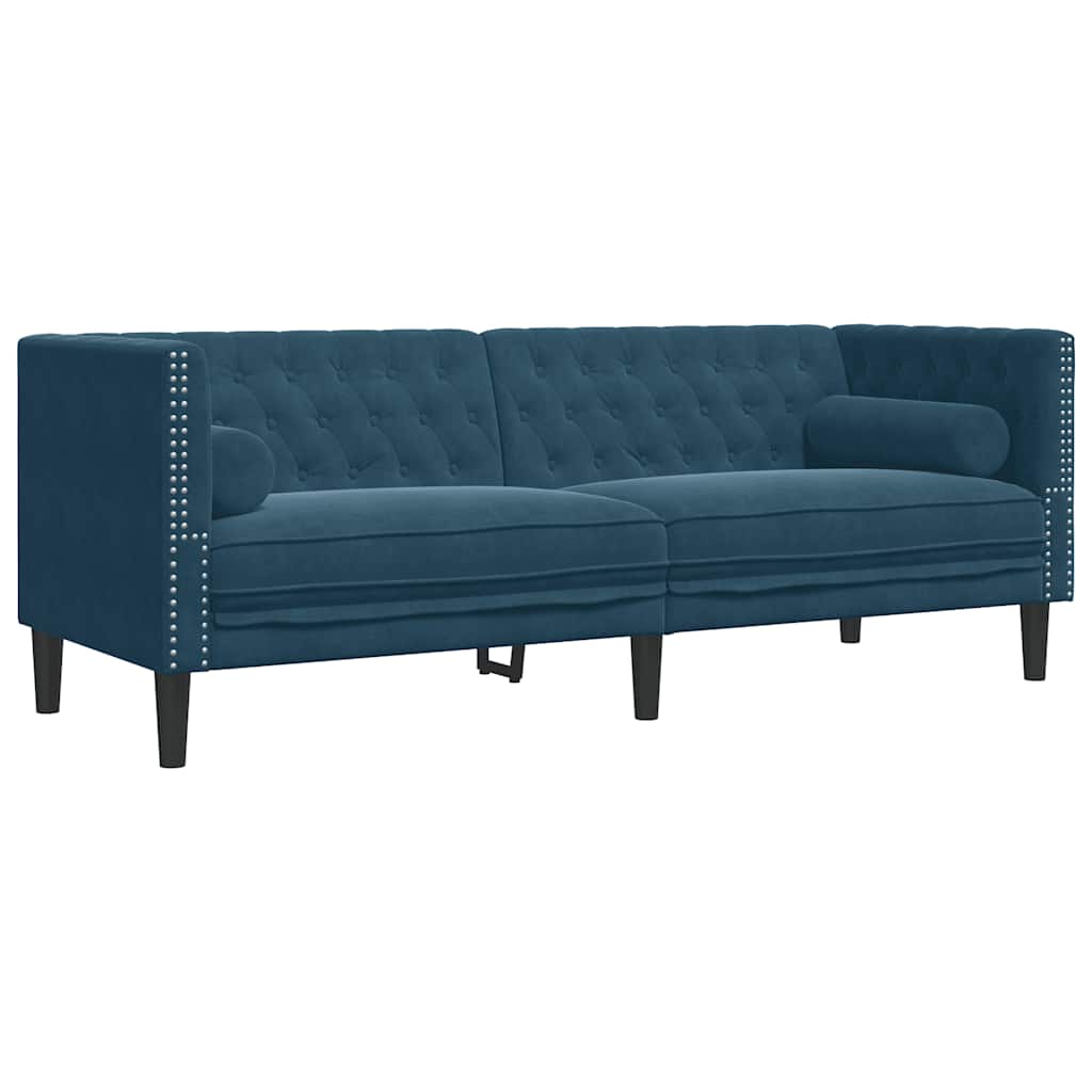 Σετ Καναπέδων Chesterfield 2 Τεμαχίων με Στηρίγματα Μπλε Βελούδο