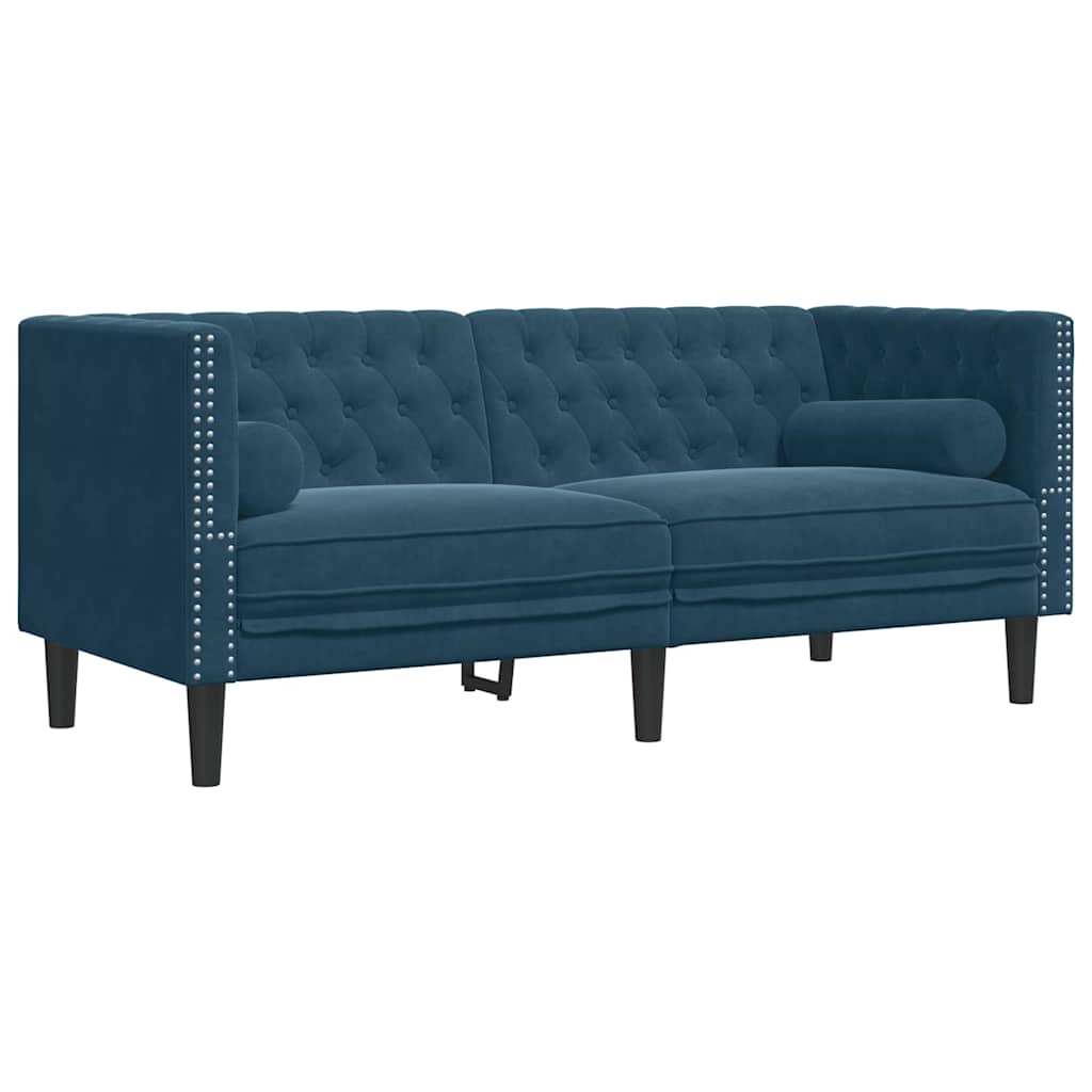 Σετ Καναπέδων Chesterfield 2 Τεμαχίων με Στηρίγματα Μπλε Βελούδο