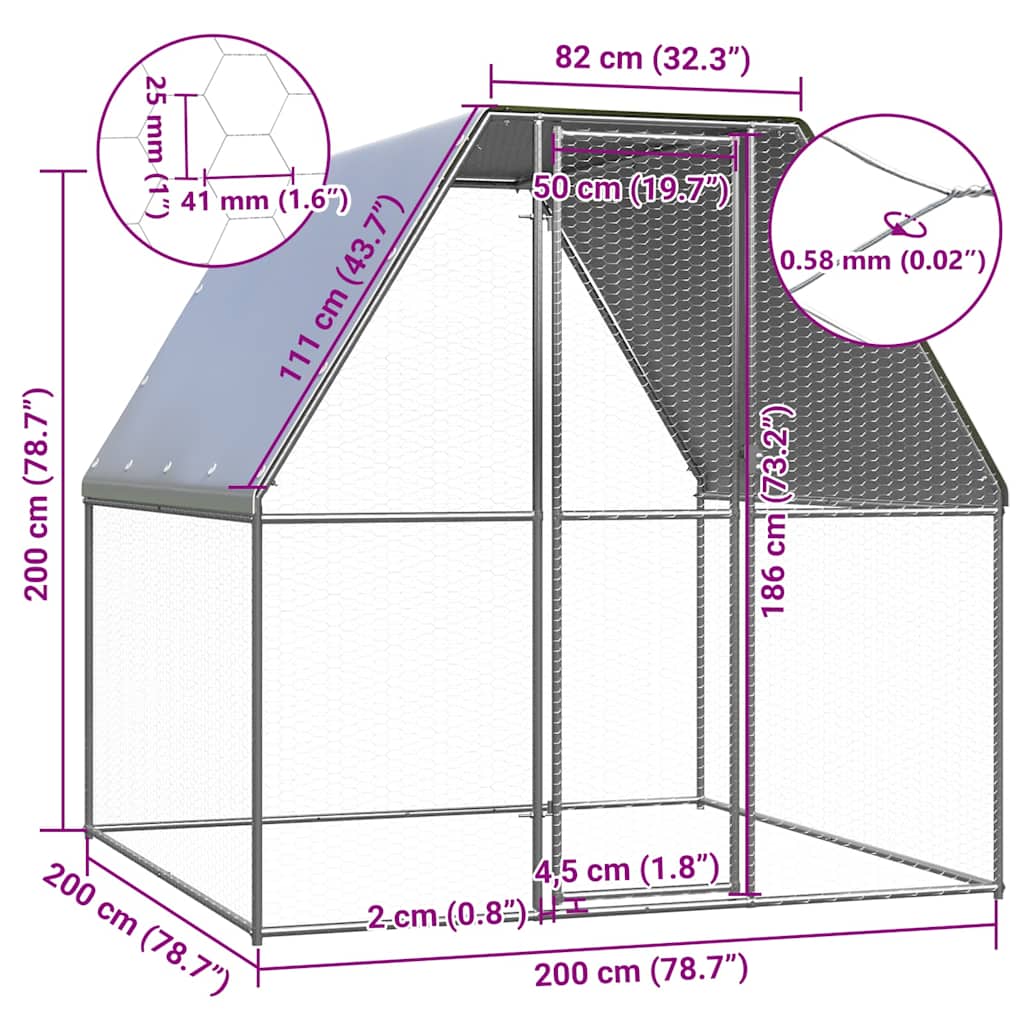 Κοτέτσι - Κλουβί Ασημί / Γκρι 2x2x2 μ. από Γαλβανισμένο Χάλυβα
