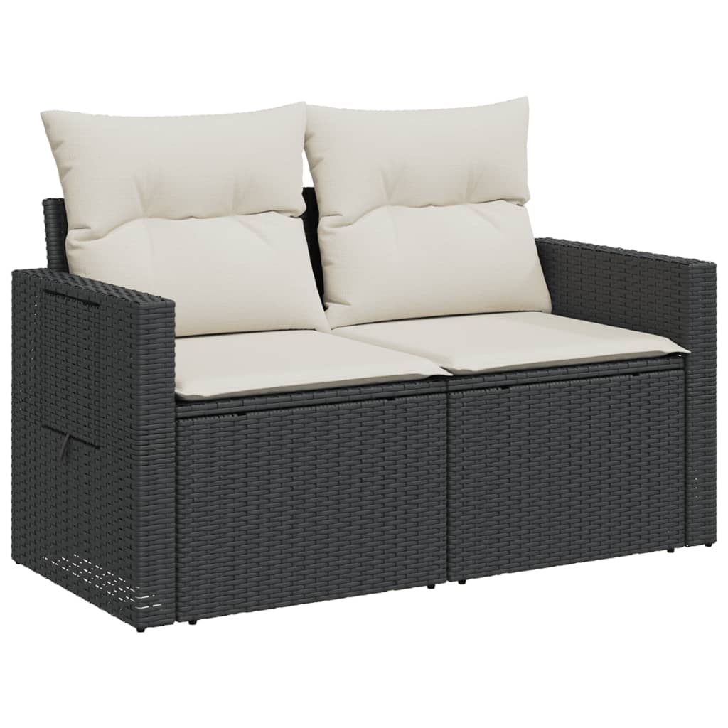 Καναπές Κήπου Διθέσιος Μαύρος από Συνθετικό Ρατάν με Μαξιλάρια