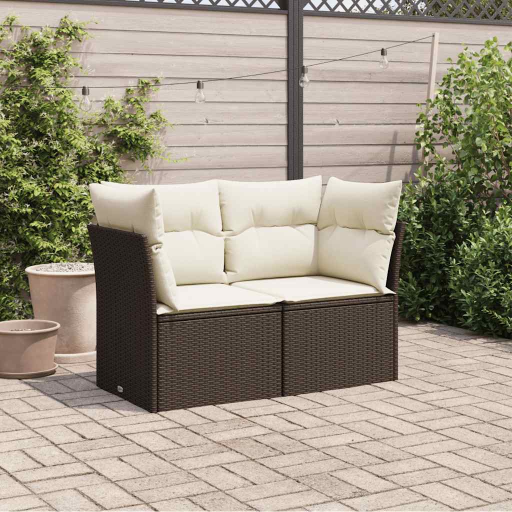 Καναπές Κήπου Διθέσιος Καφέ από Συνθετικό Ρατάν με Μαξιλάρια