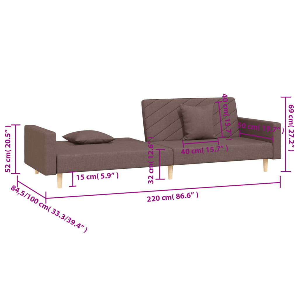 Καναπές Κρεβάτι Διθέσιος Taupe Υφασμάτινος με Δύο Μαξιλάρια