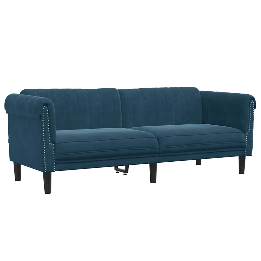 Καναπές Τριθέσιος Μπλε Βελούδινος