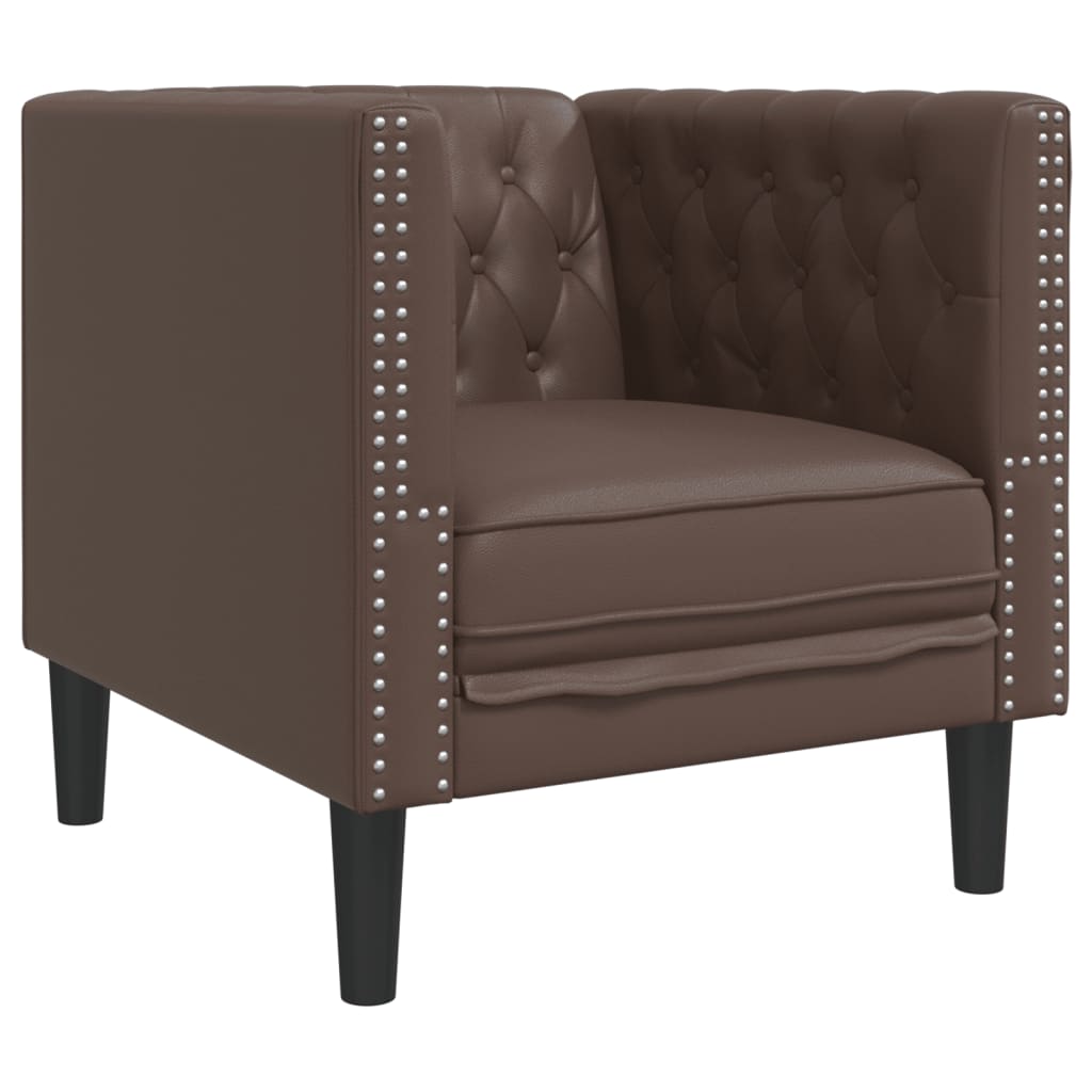 Πολυθρόνα Chesterfield Καφέ από Συνθετικό Δέρμα