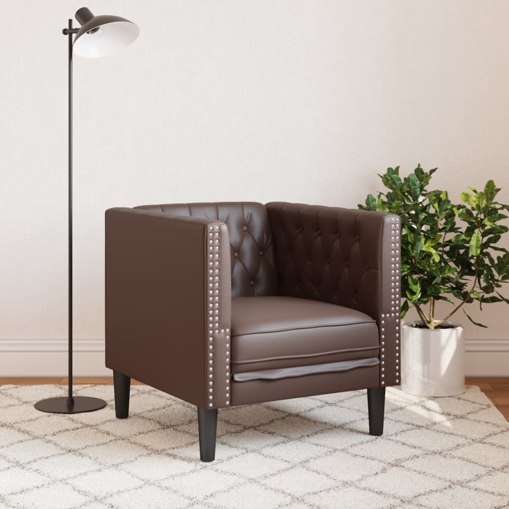 Πολυθρόνα Chesterfield Καφέ από Συνθετικό Δέρμα