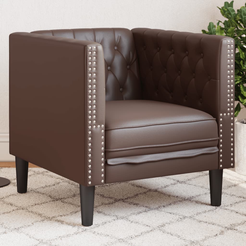 Πολυθρόνα Chesterfield Καφέ από Συνθετικό Δέρμα