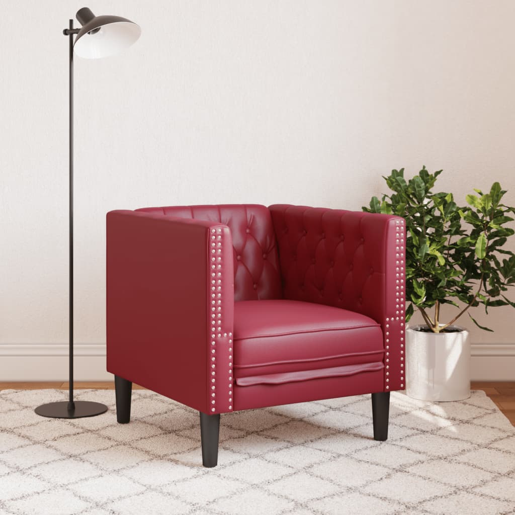 Πολυθρόνα Chesterfield Μπορντό από Συνθετικό Δέρμα
