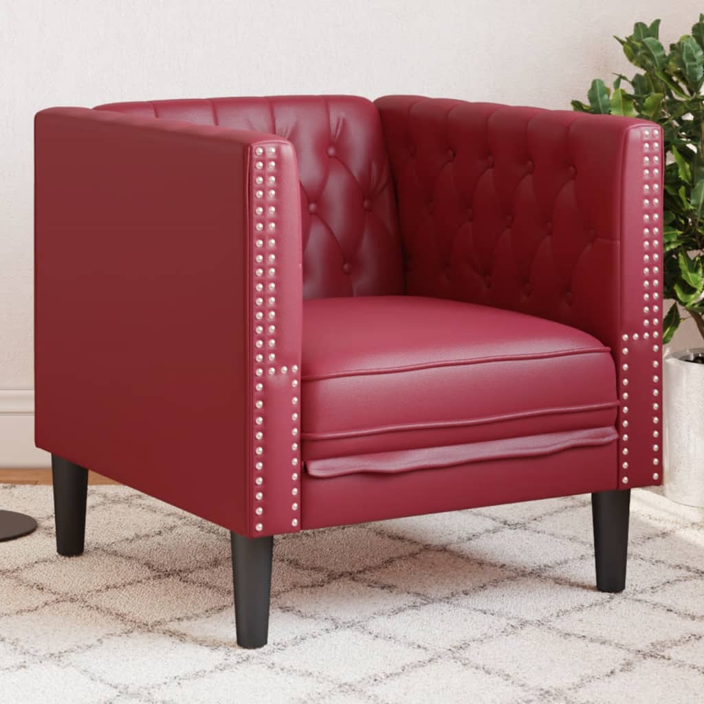 Πολυθρόνα Chesterfield Μπορντό από Συνθετικό Δέρμα