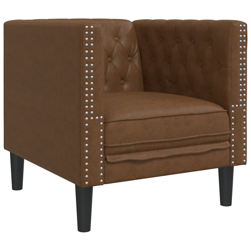 Πολυθρόνα Chesterfield Καφέ από Συνθετικό Καστόρι