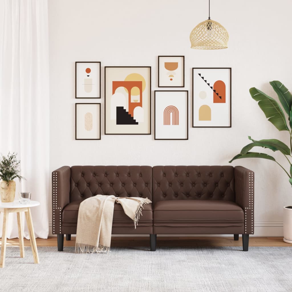 Καναπές Chesterfield 2-θέσιος Καφέ δέρμα από Συνθετικό Δέρμα